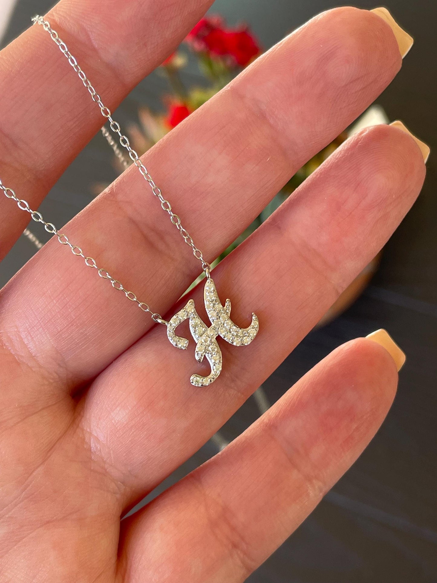 Moissanite Initial Necklace, Sterling Silver Letter Pendant, Petsonolised Necklace, Gift for her, Moissanite jewelry