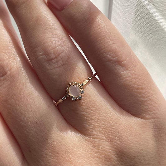 Natural moonstone ring. Yellow gold over Sterling silver 925 ring with natural moonstone