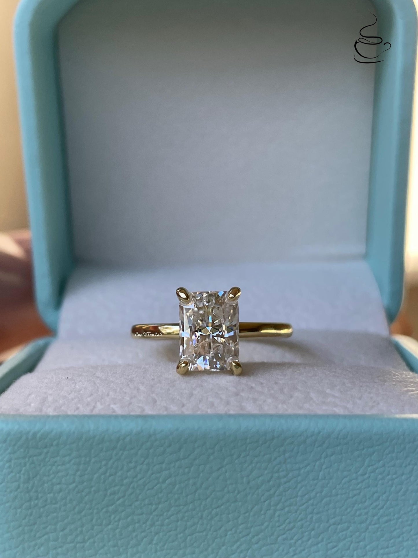 2 Carat Radiant Cut Moissanite Engagement Ring, Sterling Silver, gold vermeil moissanite ring, moissanite rings, gift for her