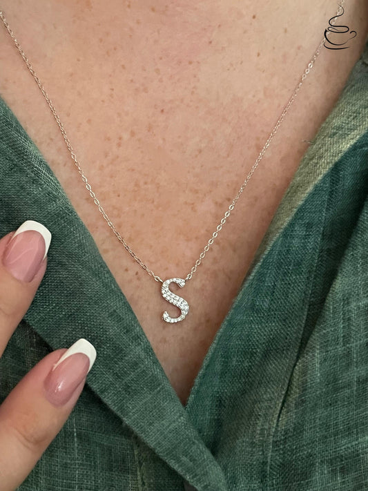 Moissanite Initial Necklace, Sterling Silver Letter Pendant, Petsonolised Necklace, Initial S, gift for her, Moissanite jewelry