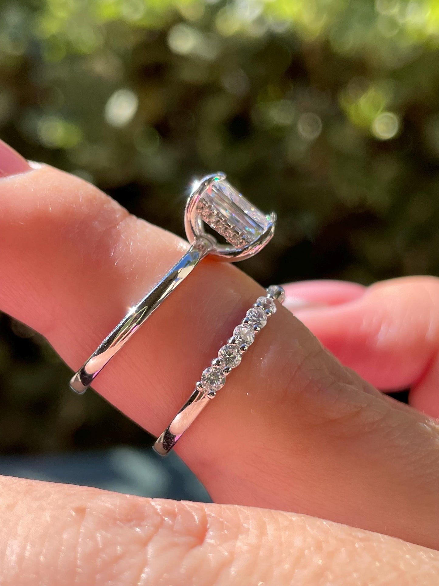 Radiant Cut Bridal Set with hidden halo, Yellow Gold vermeil, Sterling Silver Engagement Ring set with simulated diamonds, proposal ring