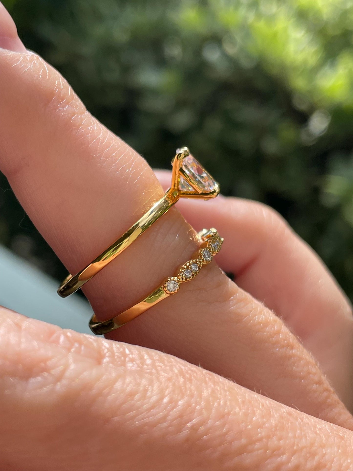 Moissanite bridal ring set with 1.5CT oval cut Solitare engagement ring and art deco band in silver 925, yellow gold, rose gold