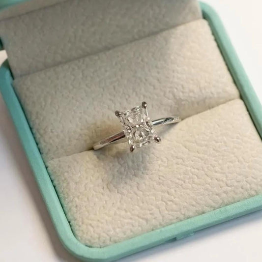 2 Carat Radiant Cut Moissanite Engagement Ring: Sterling Silver Solitaire