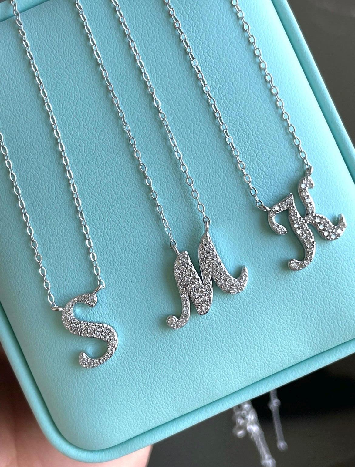 Moissanite Initial A Necklace, Sterling Silver Personalized Jewelry, Initial necklace, gift for her, letter pendant