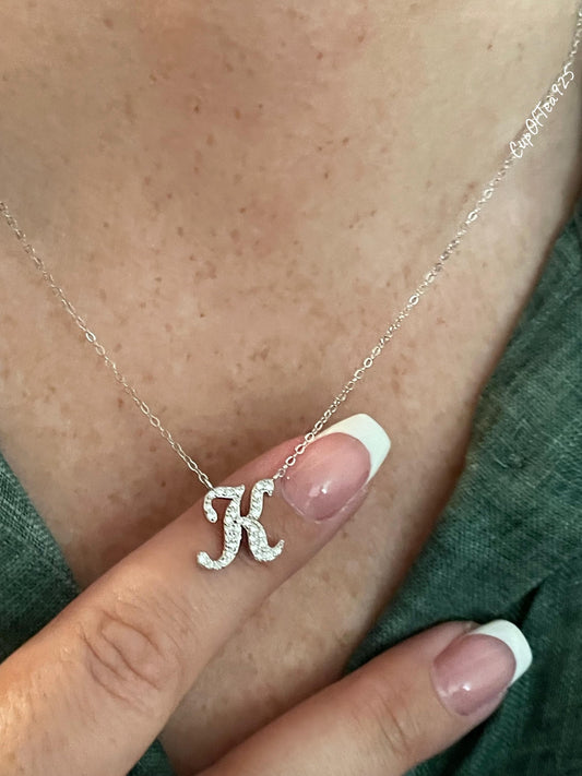 Moissanite Pendant. Personalized Sterling Silver 925 Moissanite Initial Necklace, gift for her, initial pendant