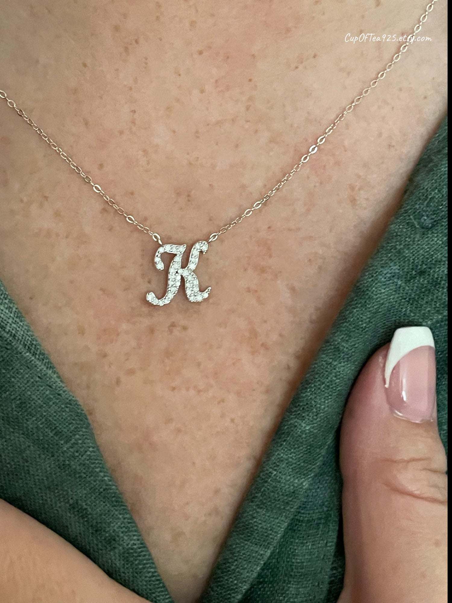 Moissanite Pendant. Personalized Sterling Silver 925 Moissanite Initial Necklace, gift for her, initial pendant