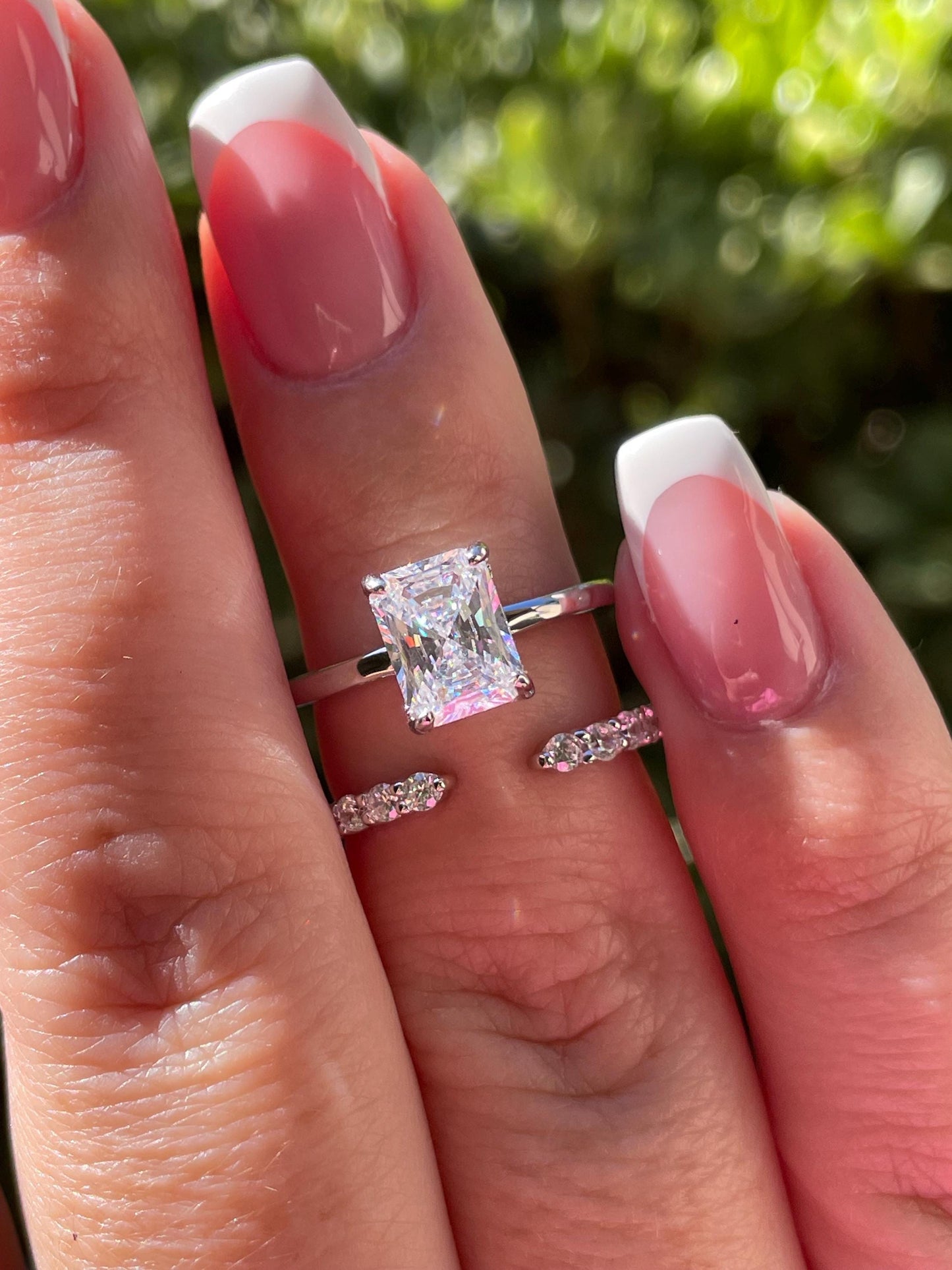 Radiant Cut Bridal Set with hidden halo, Yellow Gold vermeil, Sterling Silver Engagement Ring set with simulated diamonds, proposal ring
