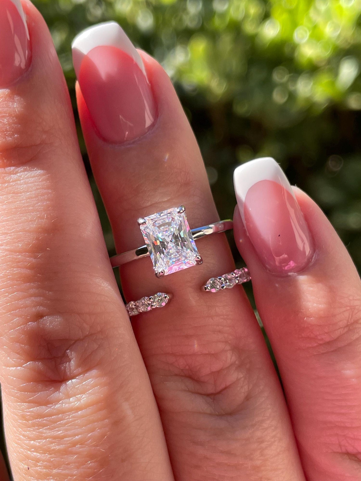 Radiant Cut Bridal Set with hidden halo, Yellow Gold vermeil, Sterling Silver Engagement Ring set with simulated diamonds, proposal ring