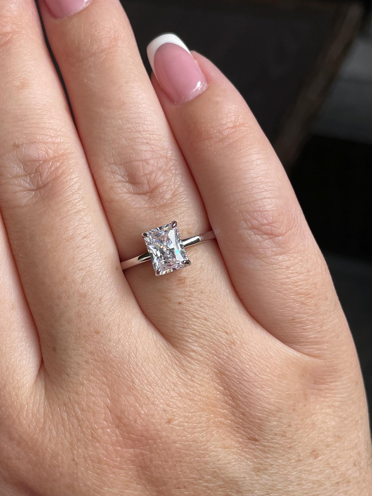 Sterling Silver 925 engagement ring with 2CT, 3CT radiant cut simulated diamond and hidden halo, radiant cut ring, proposal enagagement ring