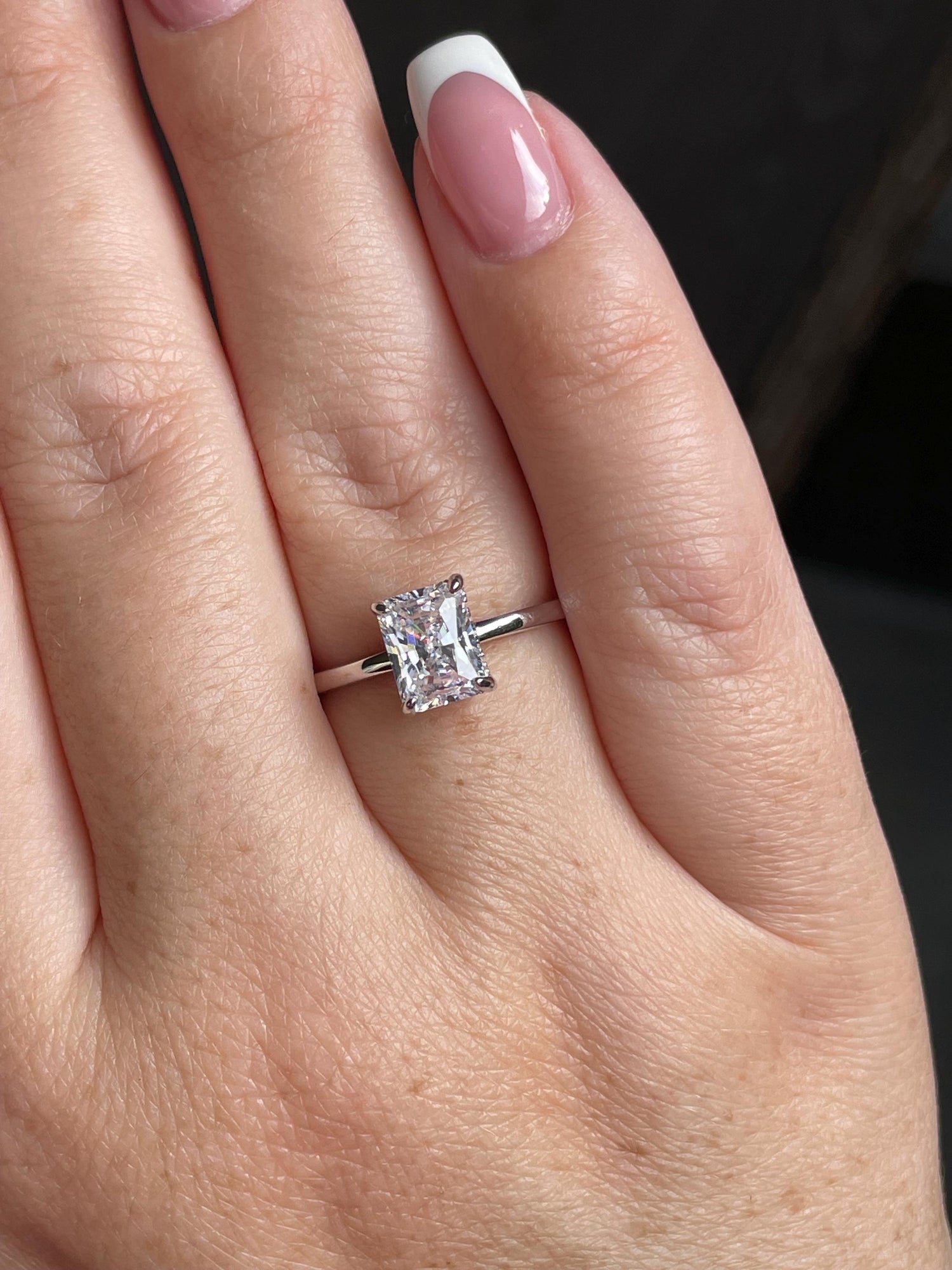Sterling Silver 925 engagement ring with 2CT, 3CT radiant cut simulated diamond and hidden halo, radiant cut ring, proposal enagagement ring