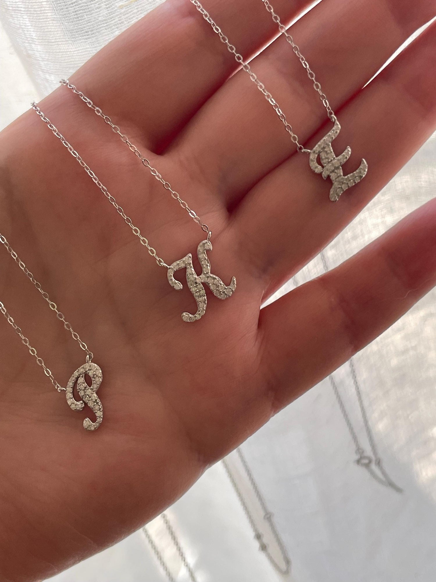 Moissanite Initial Necklace, Sterling Silver Letter J Pendant, initial necklace, gift for her, Moissanite Jewelry