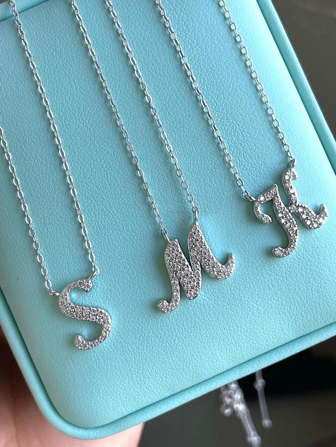 Moissanite Initial Necklace, Sterling Silver Letter J Pendant, initial necklace, gift for her, Moissanite Jewelry