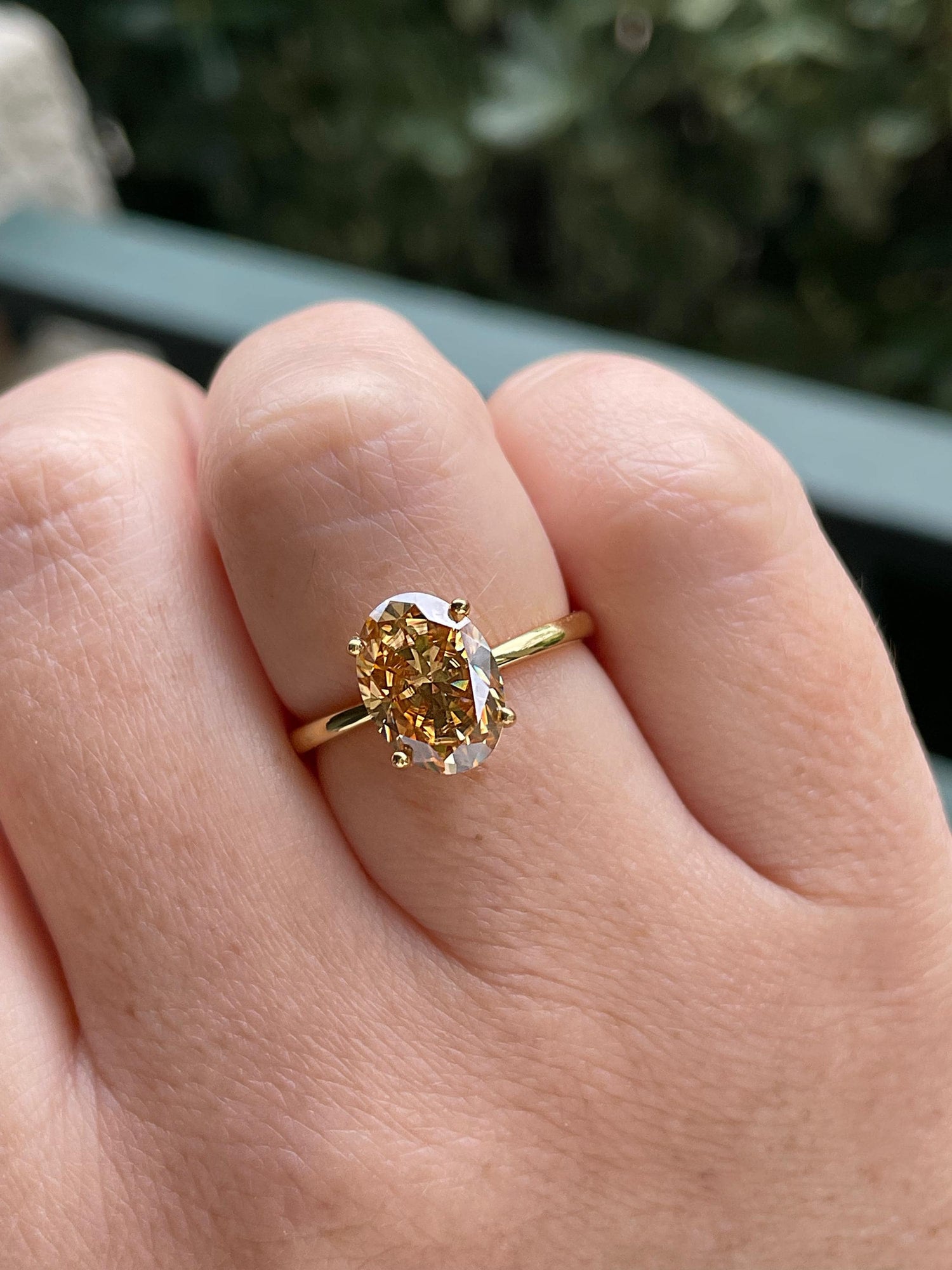 3CT oval cut champagne moissanite engagement ring in yellow gold vermeil, Sterling Silver 925 moissanite ring, gift for her
