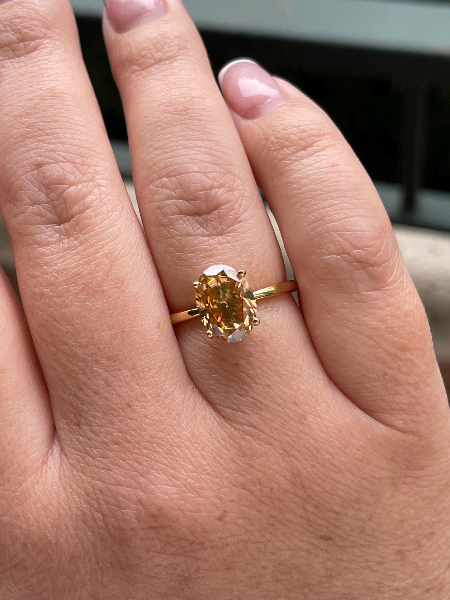 3CT oval cut champagne moissanite engagement ring in yellow gold vermeil, Sterling Silver 925 moissanite ring, gift for her
