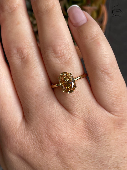 3CT oval cut champagne moissanite engagement ring in yellow gold vermeil, Sterling Silver 925 moissanite ring, gift for her