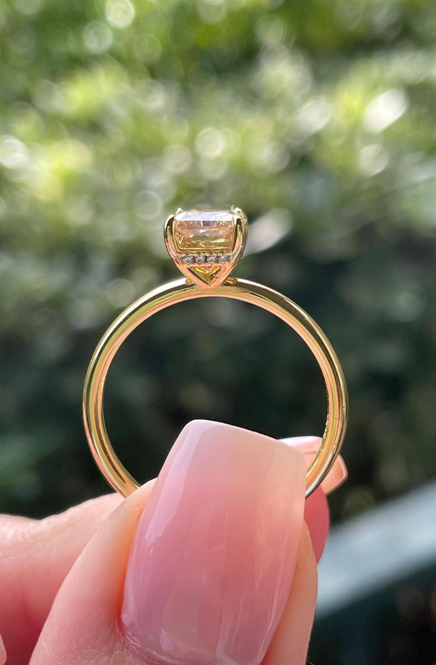 2CT radiant cut champagne moissanite engagement ring with hidden halo, gift for her