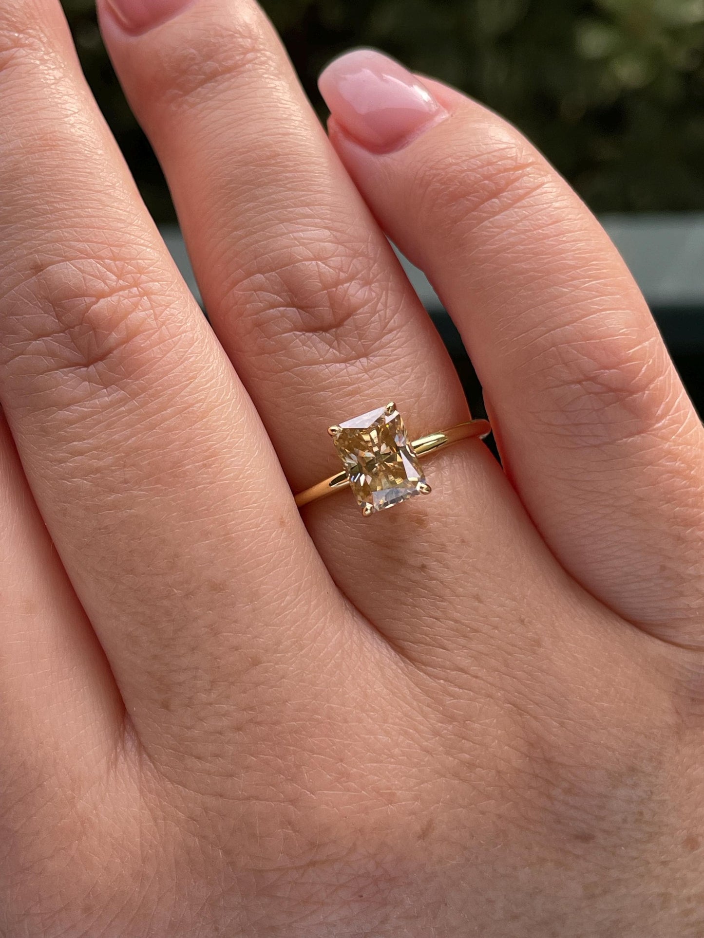 2CT radiant cut champagne moissanite engagement ring with hidden halo, gift for her