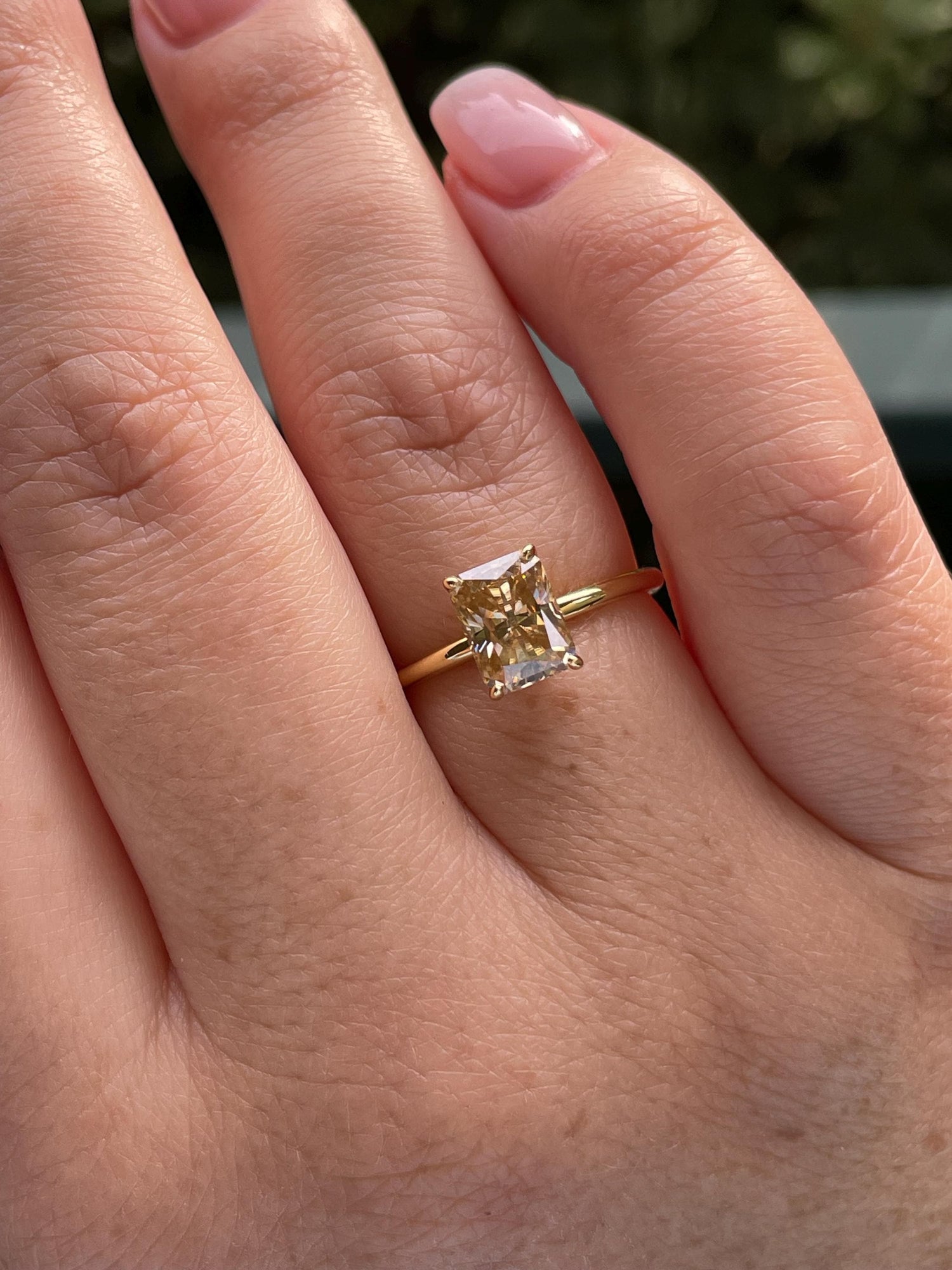 2CT radiant cut champagne moissanite engagement ring with hidden halo, gift for her