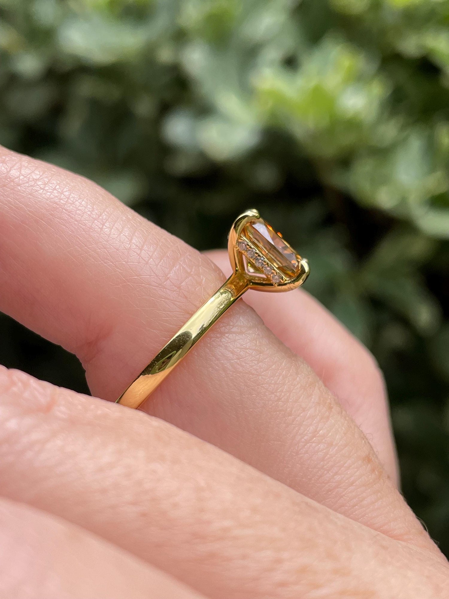 3CT moissanite champagne elongated cushion cut engagement ring with hidden halo, champagne moissanite ring, cushion cut moissanite ring