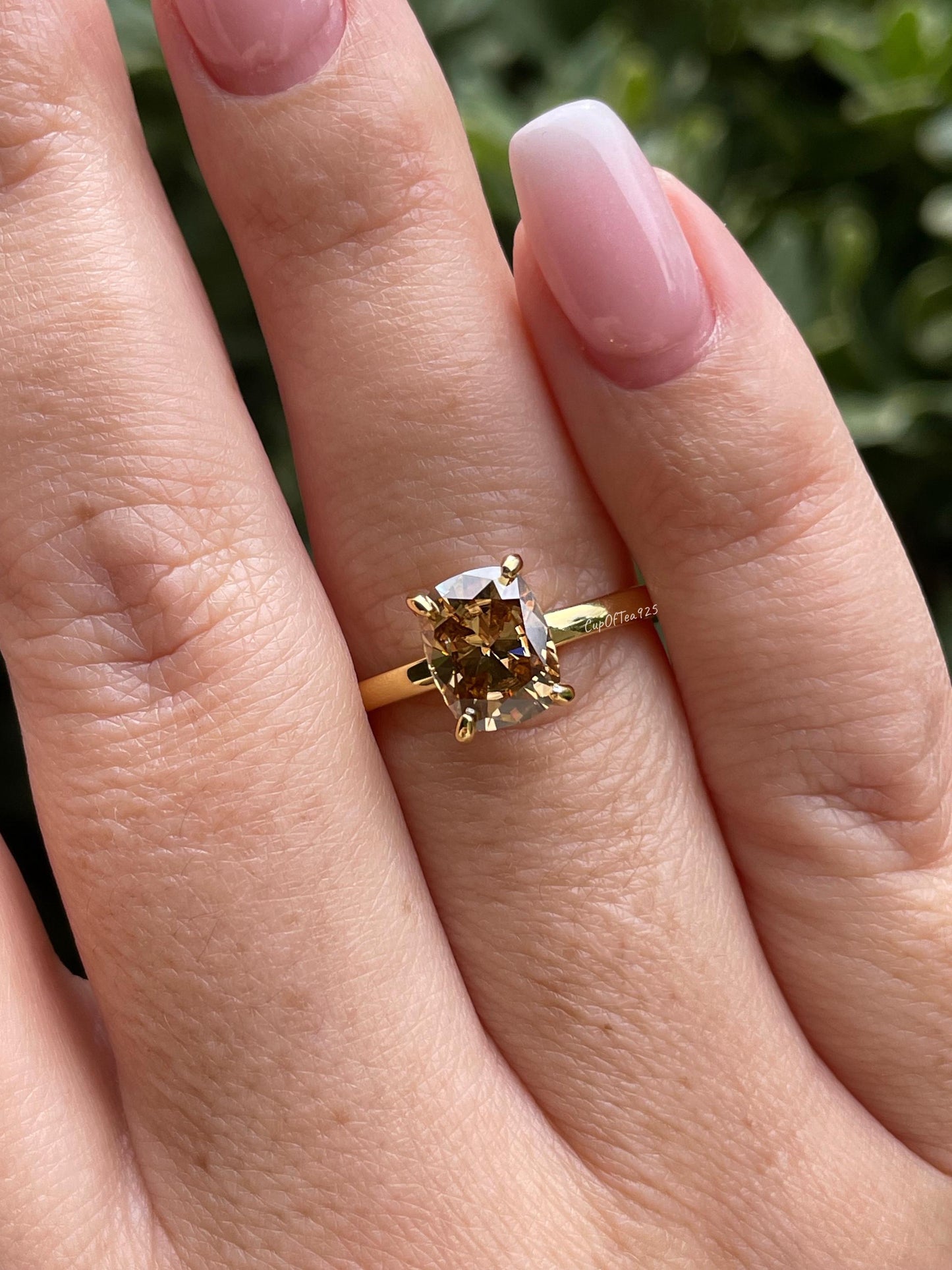 3CT moissanite champagne elongated cushion cut engagement ring with hidden halo, champagne moissanite ring, cushion cut moissanite ring