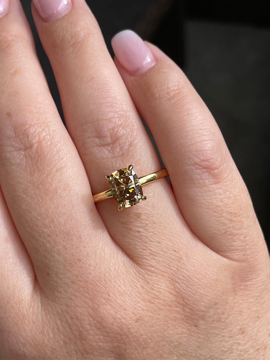 3CT moissanite champagne elongated cushion cut engagement ring with hidden halo, champagne moissanite ring, cushion cut moissanite ring