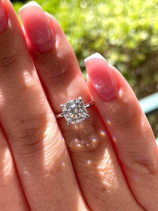 2.5CT Cushion Cut moissanite engagement ring in Sterling Silver 925, yellow gold vermeil cushion cut ring, rose gold vermeil ring