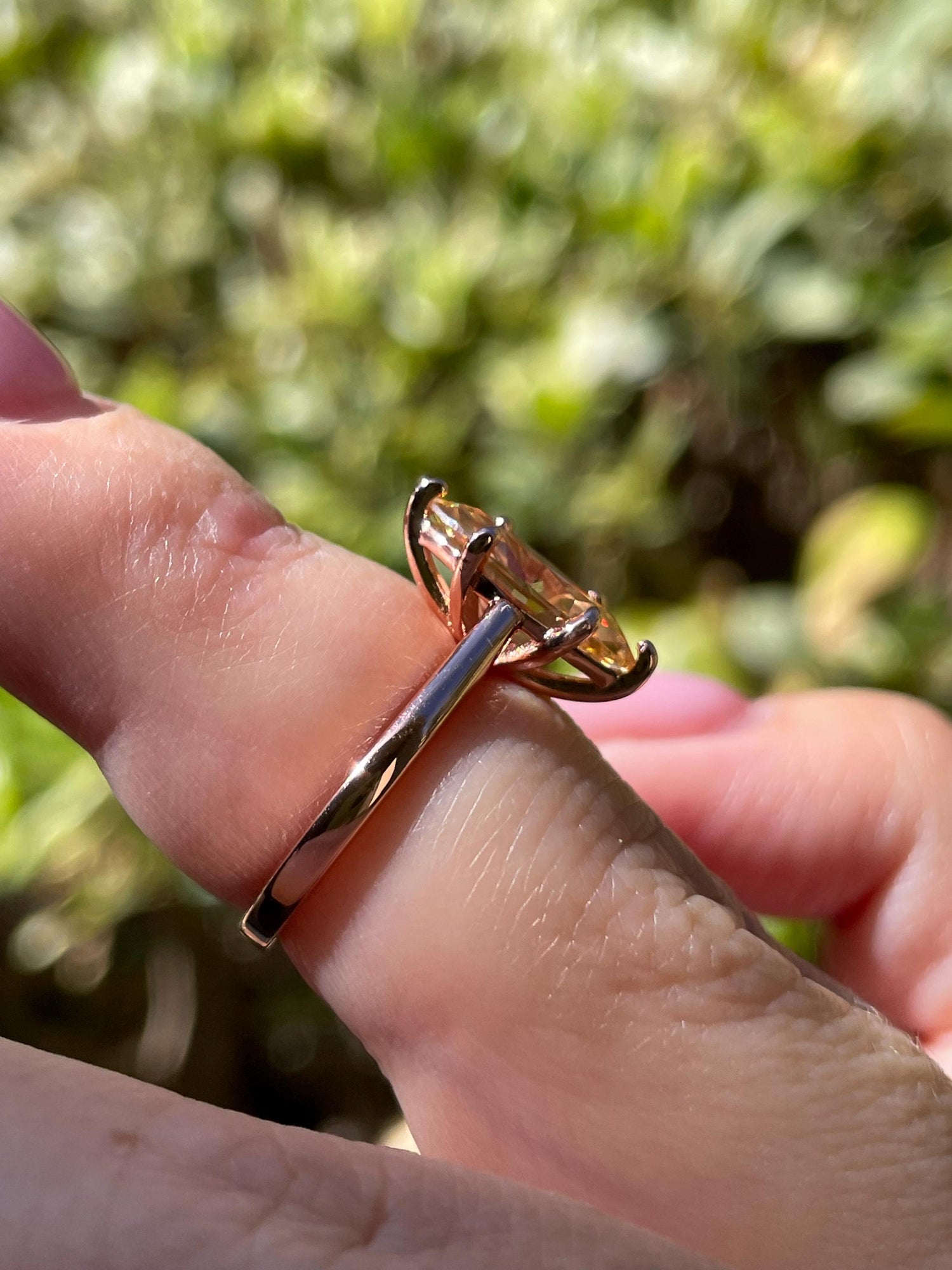 Marquise Cut Champaigne moissanite engagement ring in sterling silver, gold vermeil