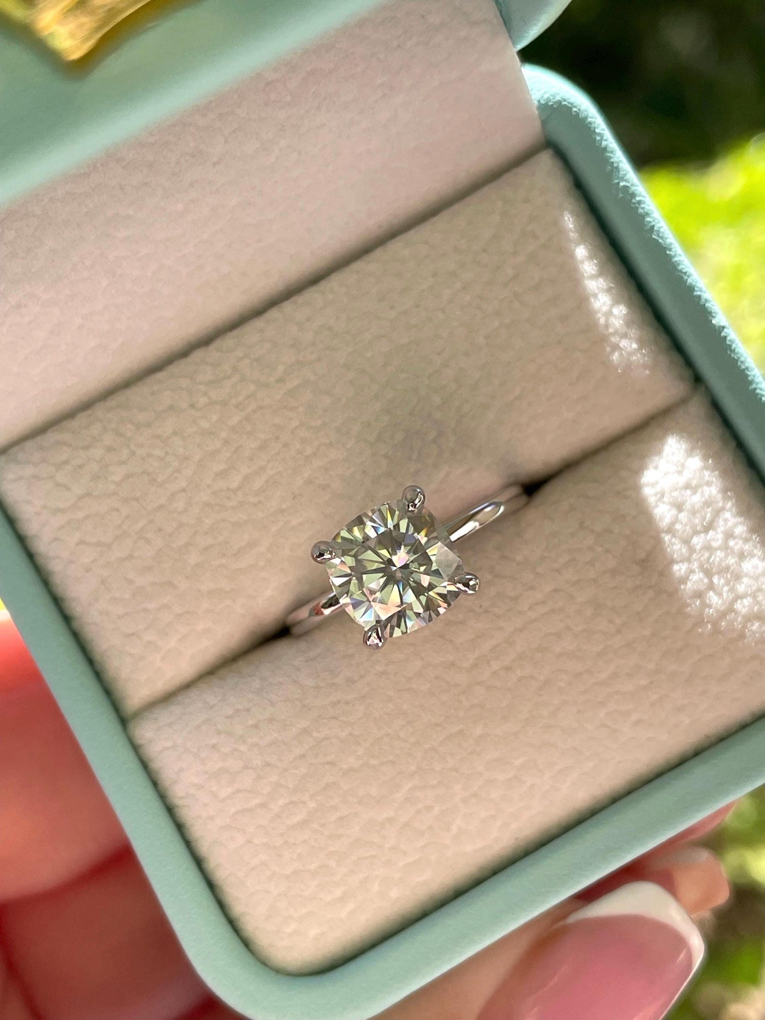 2.5CT Cushion Cut moissanite engagement ring in Sterling Silver 925, yellow gold vermeil cushion cut ring, rose gold vermeil ring