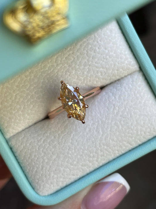 Marquise Cut Champaigne moissanite engagement ring in sterling silver, gold vermeil