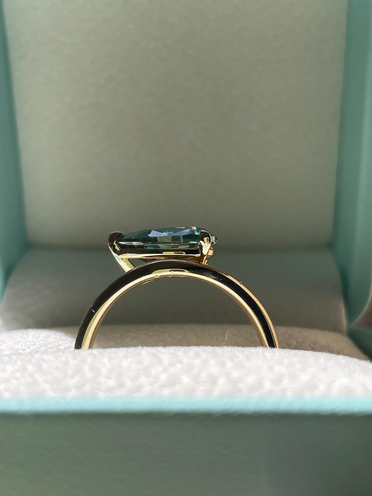 East West Pear Cut Green Moissanite Sterling Silver Engagement Ring, green stone ring, May birthstone ring, gift for her