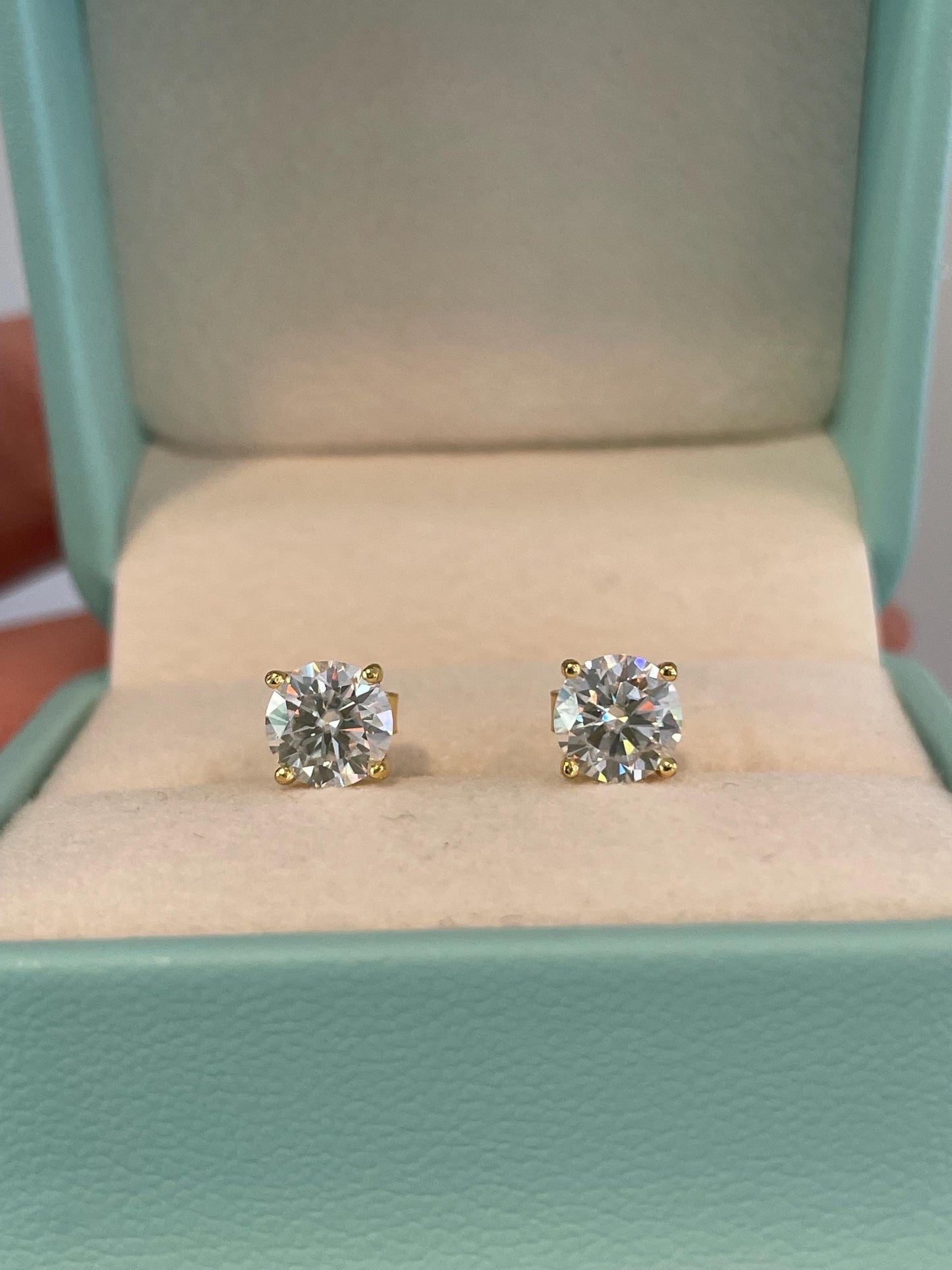 Gold Vermeil Moissanite Stud Earrings Round Brilliant Cut moissanite studs, Fine jewelry, Elegant gift for her