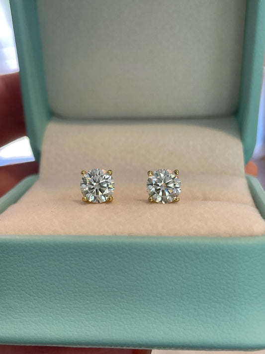 Gold Vermeil Moissanite Stud Earrings Round Brilliant Cut moissanite studs, Fine jewelry, Elegant gift for her