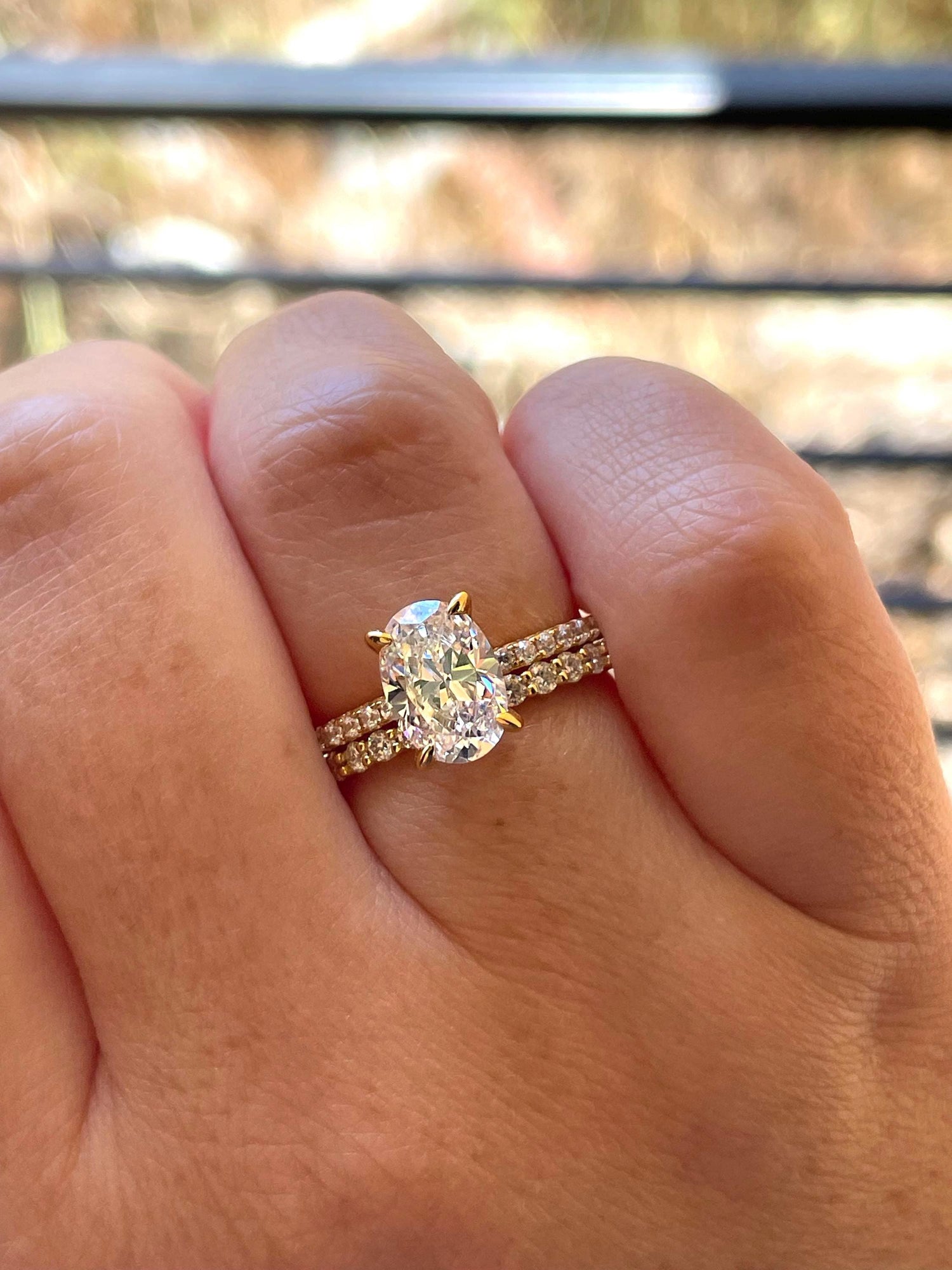 2.5CT Oval Simulated Diamond Engagement Ring Set – Sterling Silver with Rhodium, Rose Gold, or Yellow Gold Vermeil + Half Eternity Band