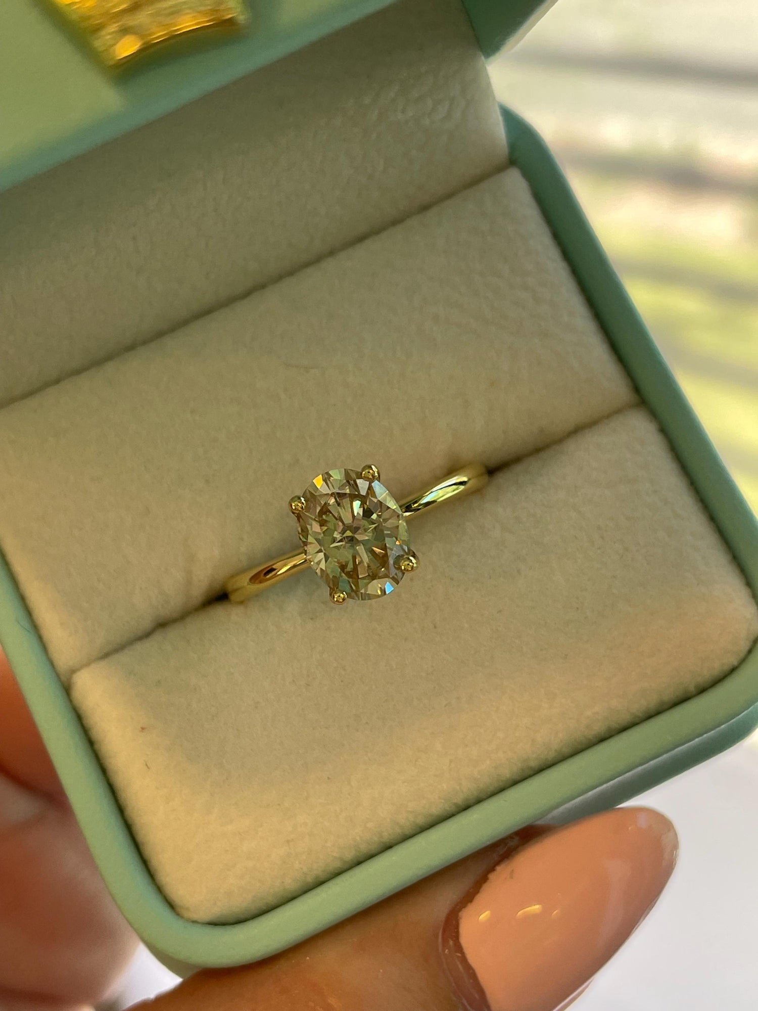 Oval cut champagne moissanite engagement ring in yellow gold vermeil, Sterling Silver 925 moissanite ring, gift for her
