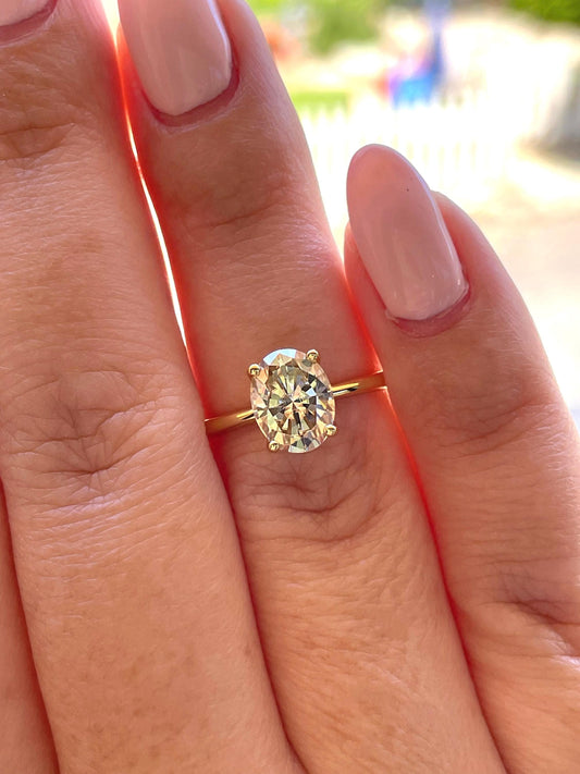 Oval cut champagne moissanite engagement ring in yellow gold vermeil, Sterling Silver 925 moissanite ring, gift for her