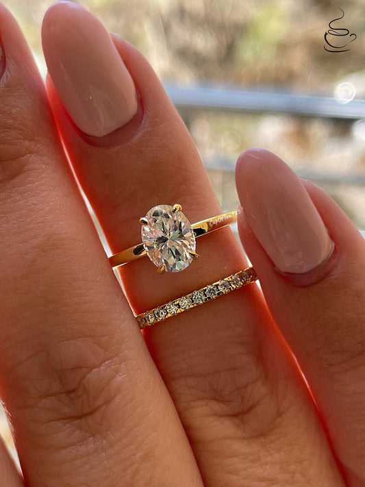 Moissanite engagement ring set. Gold vermeil, Sterling Silver 925 bridal set with 1.5CT oval cut moissanite or CZ diamonds.