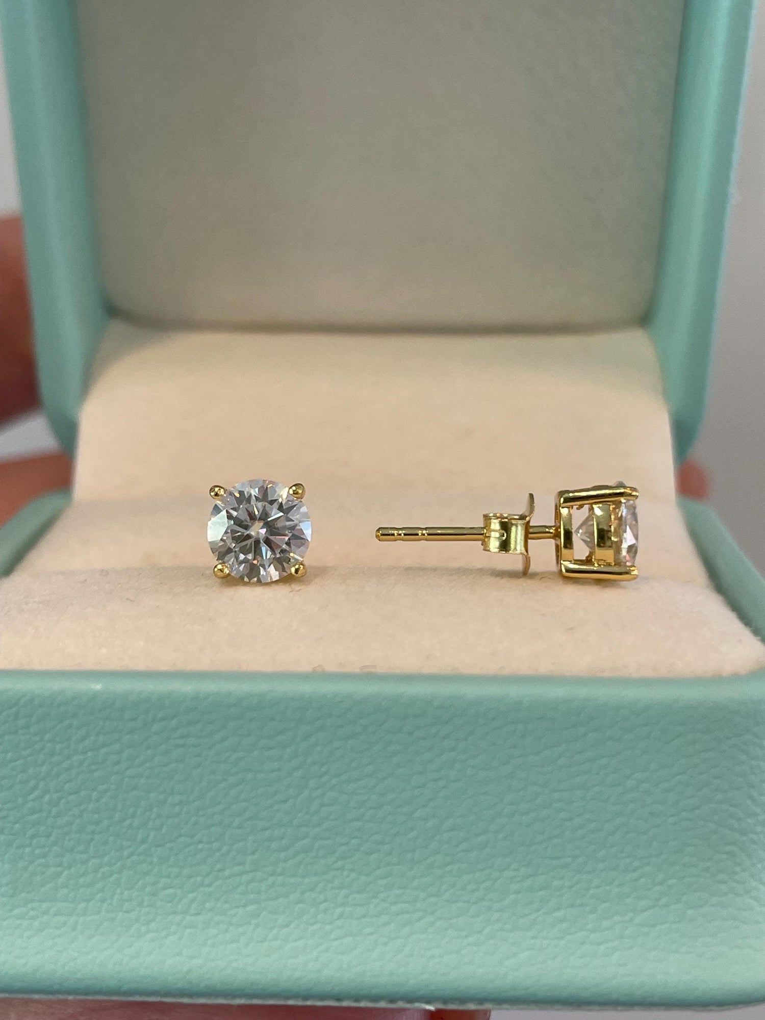 Gold Vermeil Moissanite Stud Earrings Round Brilliant Cut moissanite studs, Fine jewelry, Elegant gift for her