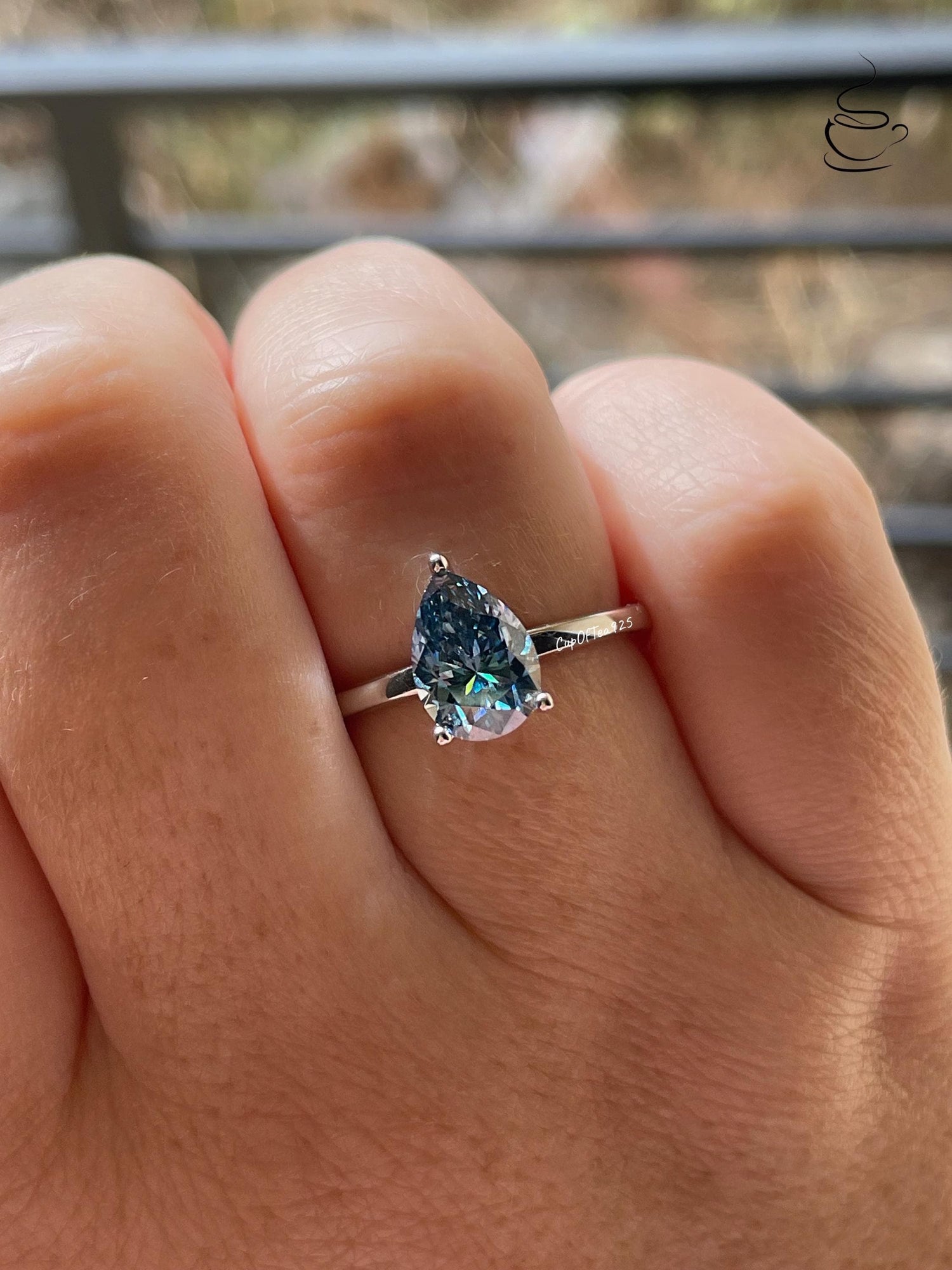 2CT pear cut vivid blue moissanite engagement ring in yellow gold vermeil or sterling silver, gift for her, September birthstone ring