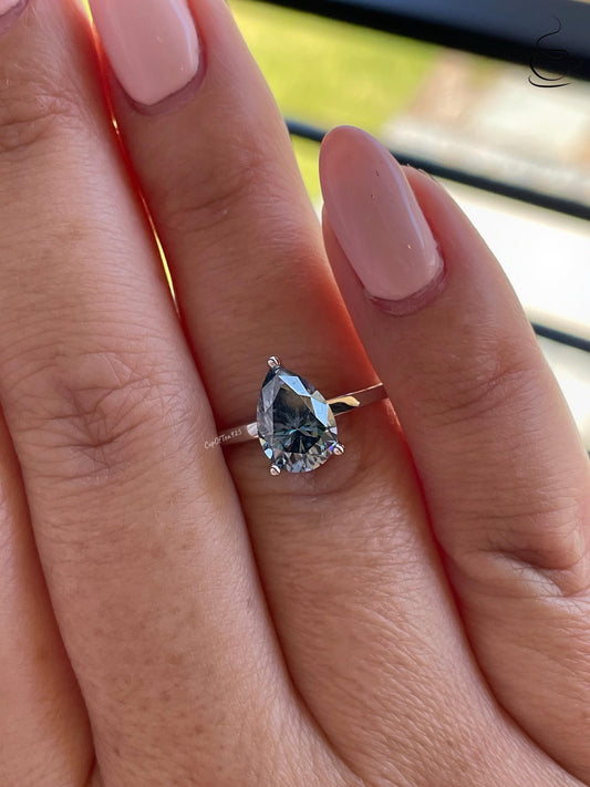 2CT pear cut vivid blue moissanite engagement ring in yellow gold vermeil or sterling silver, gift for her, September birthstone ring