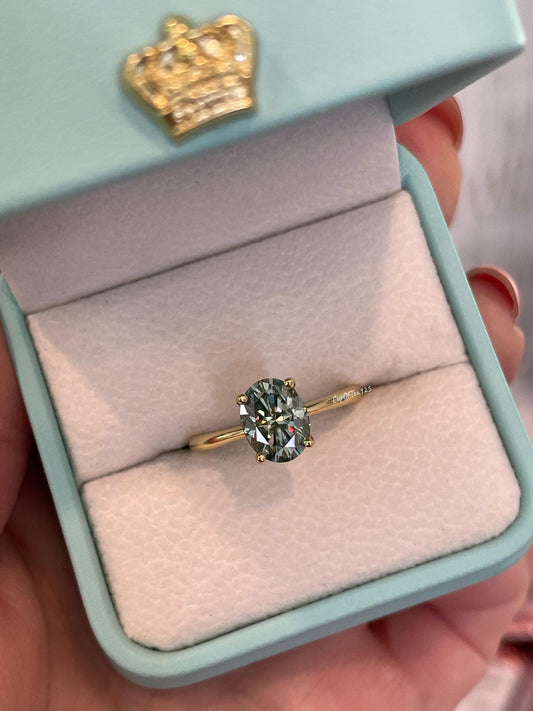 2CT oval green moissanite engagement ring in rose gold vermeil, yellow gold vermeil engagement ring, green gemstone ring, may birthstone