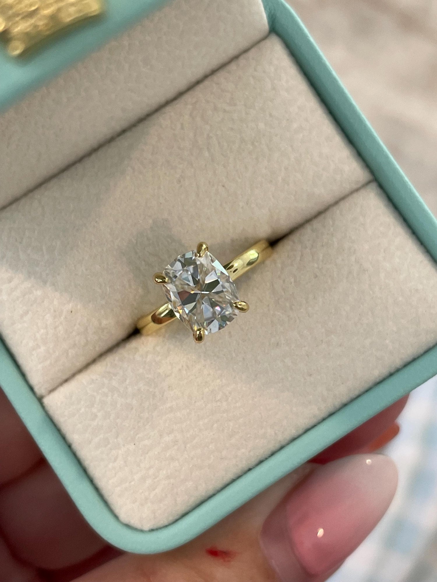 Moissanite engagement ring with 2.5CT Elongated Cushion Cut and hidden halo, yellow gold vermeil, silver engagement ring with Moissanite