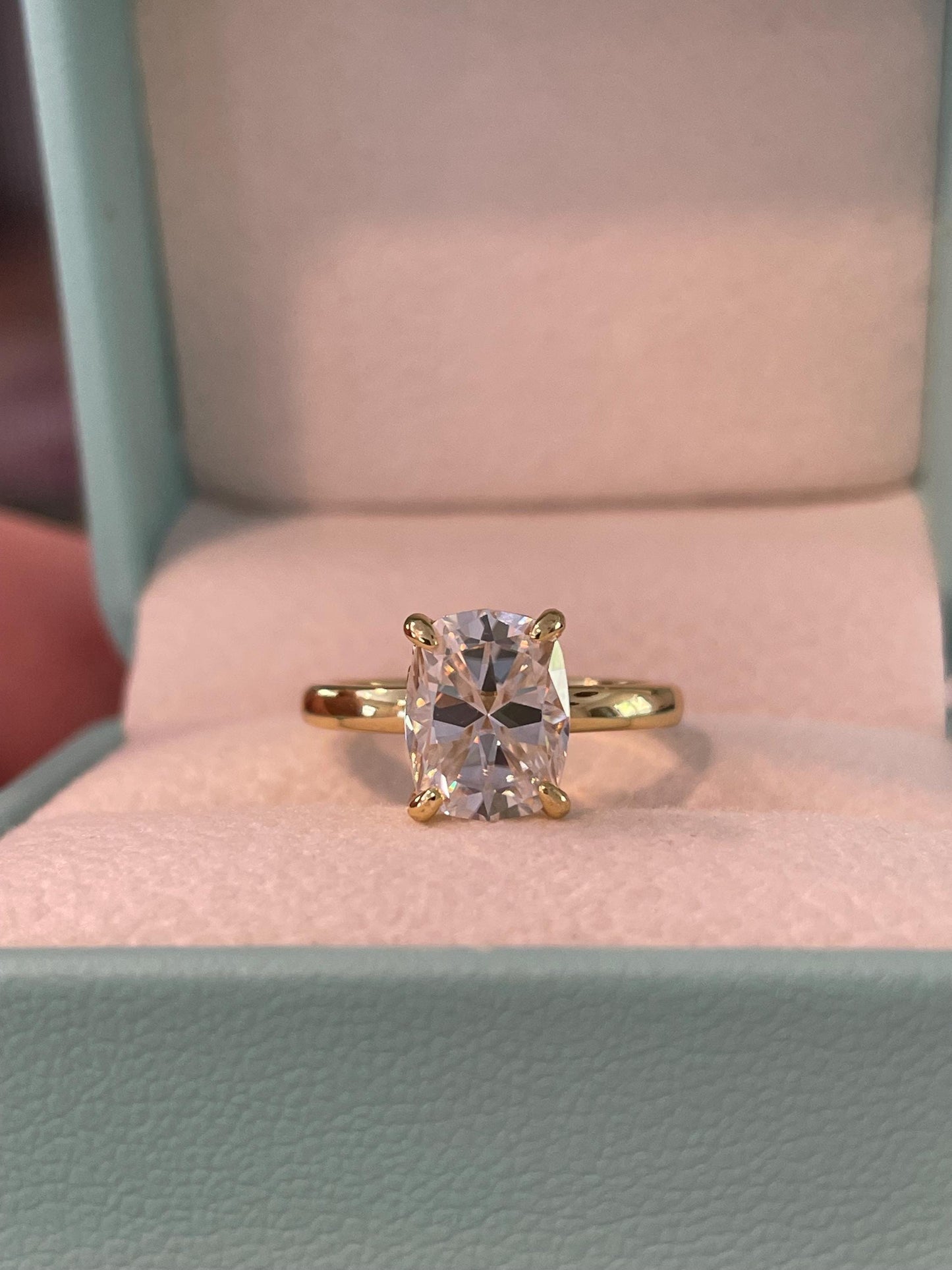 Moissanite engagement ring with 2.5CT Elongated Cushion Cut and hidden halo, yellow gold vermeil, silver engagement ring with Moissanite