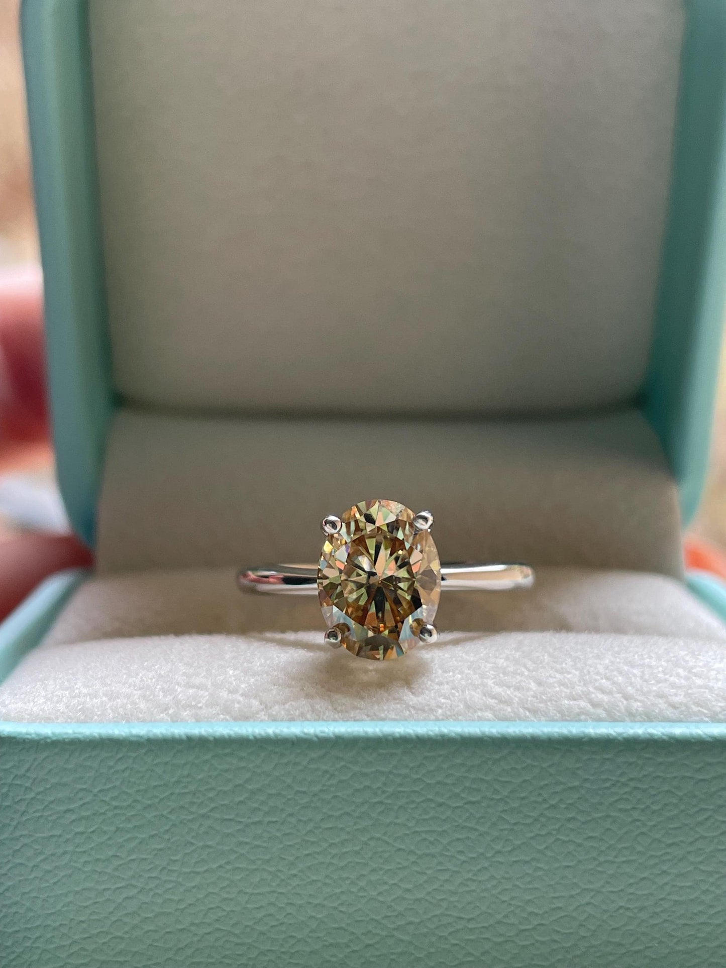 Oval cut champagne moissanite engagement ring in yellow gold vermeil, Sterling Silver 925 moissanite ring, gift for her