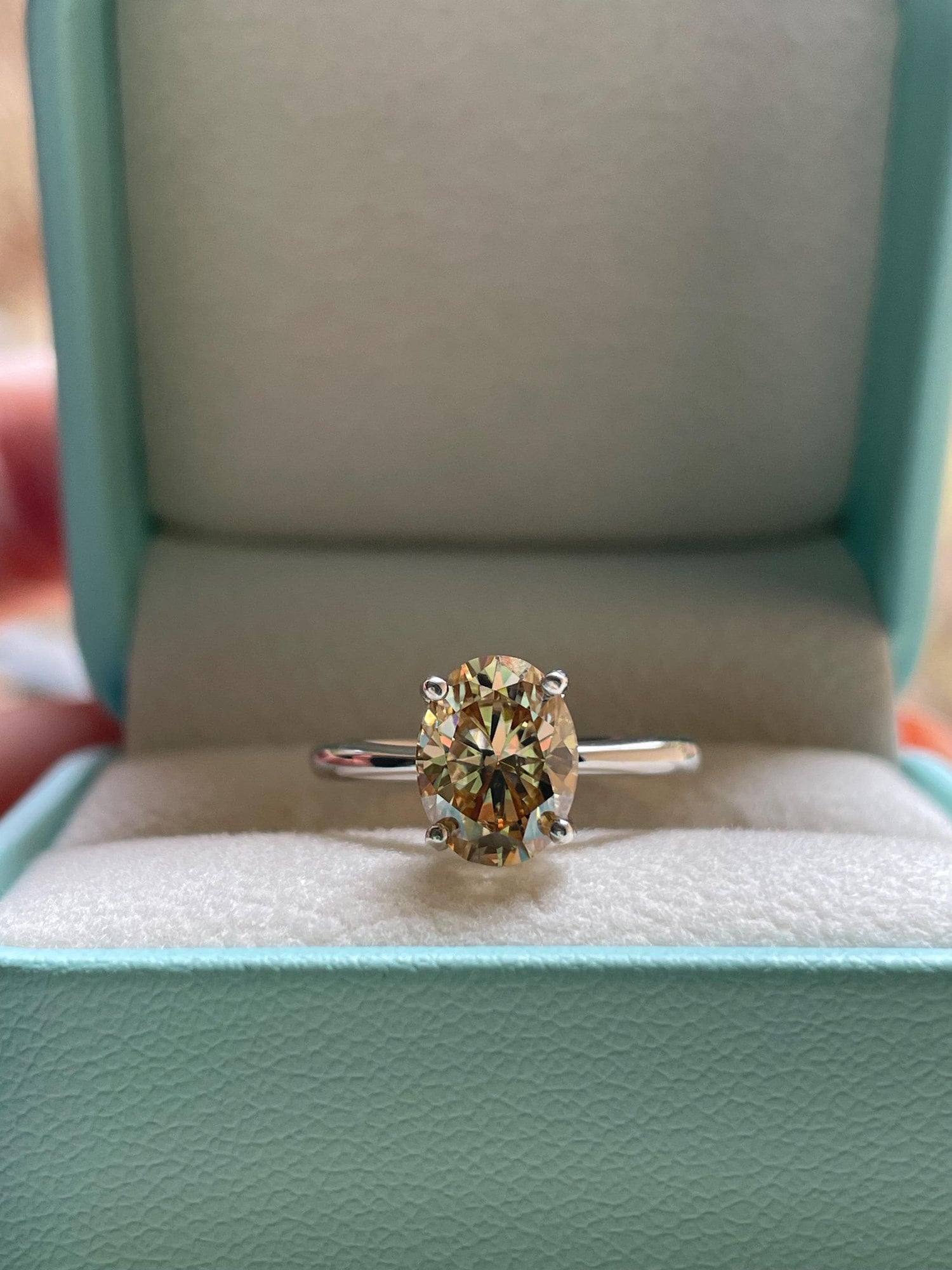 Oval cut champagne moissanite engagement ring in yellow gold vermeil, Sterling Silver 925 moissanite ring, gift for her