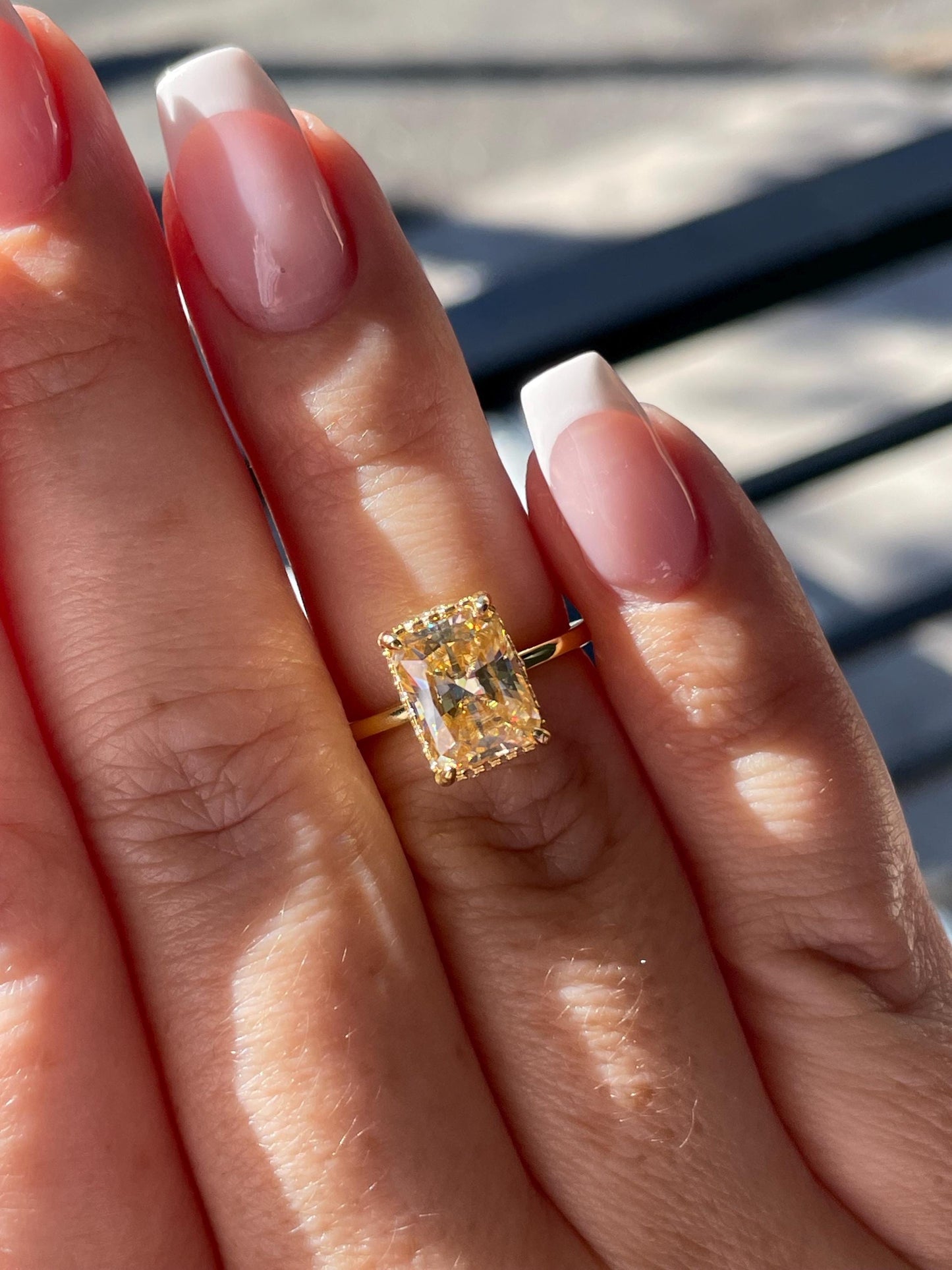 3 carat radiant cut champagne moissanite engagement ring with hidden halo, gold vermeil moissanite ring, silver moissanite ring gift for her