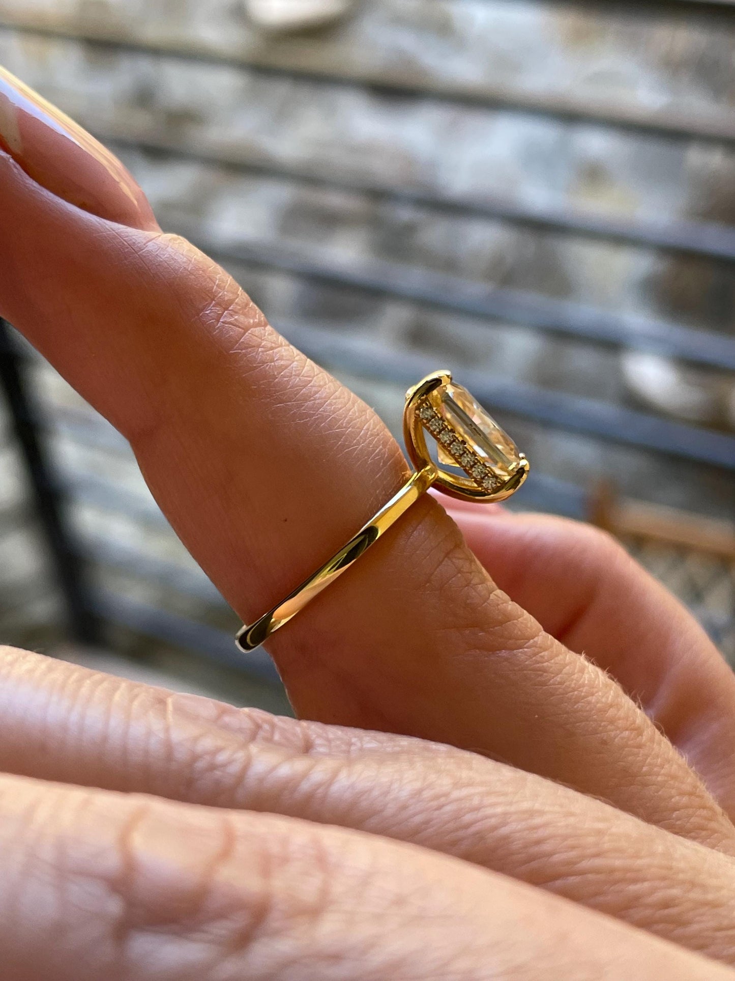 3 carat radiant cut champagne moissanite engagement ring with hidden halo, gold vermeil moissanite ring, silver moissanite ring gift for her