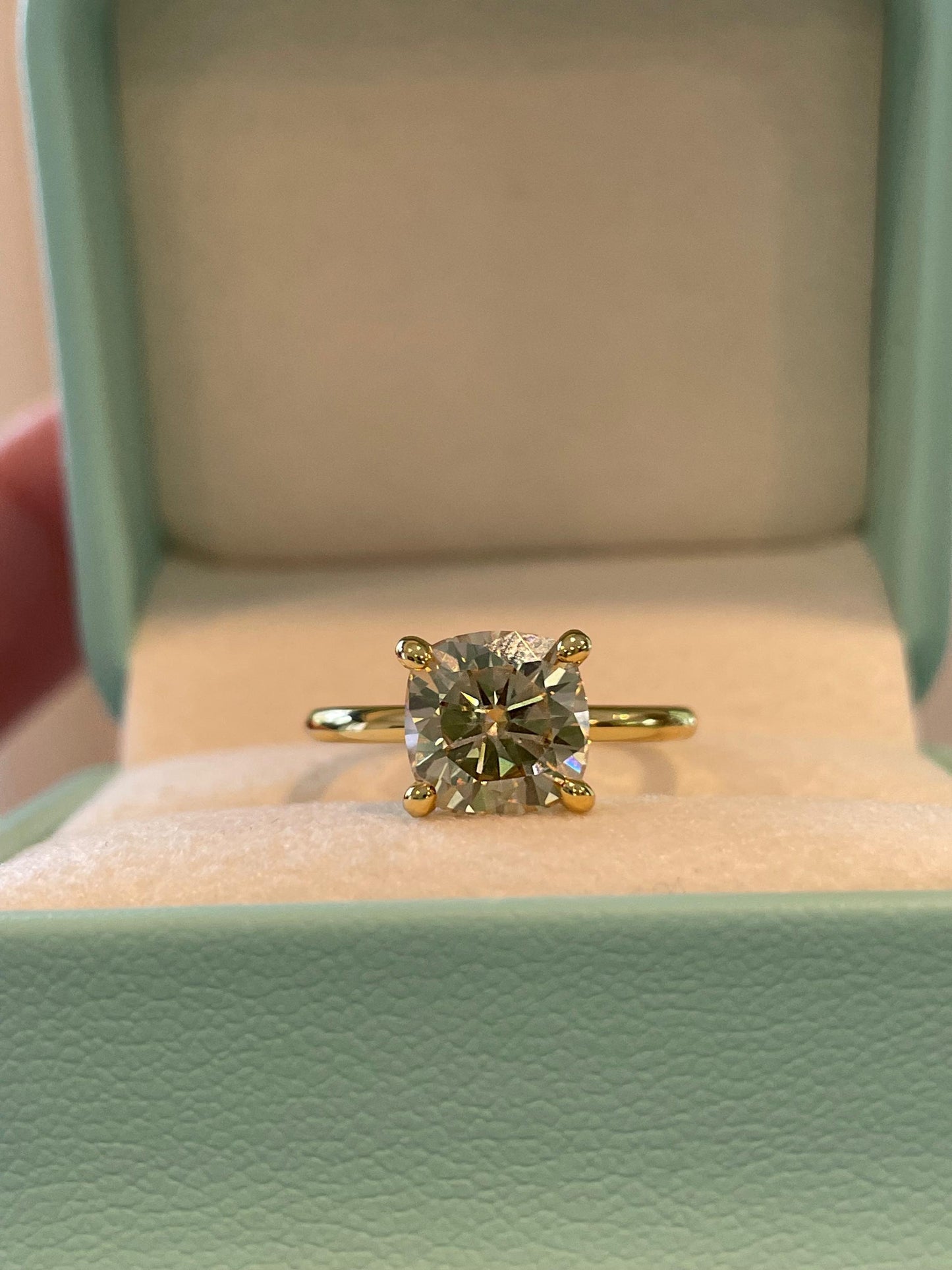 2.5 carat cushion cut champagne moissanite engagement ring, gold vermeil cushion cut ring, sterling silver moissanite ring, gift for her