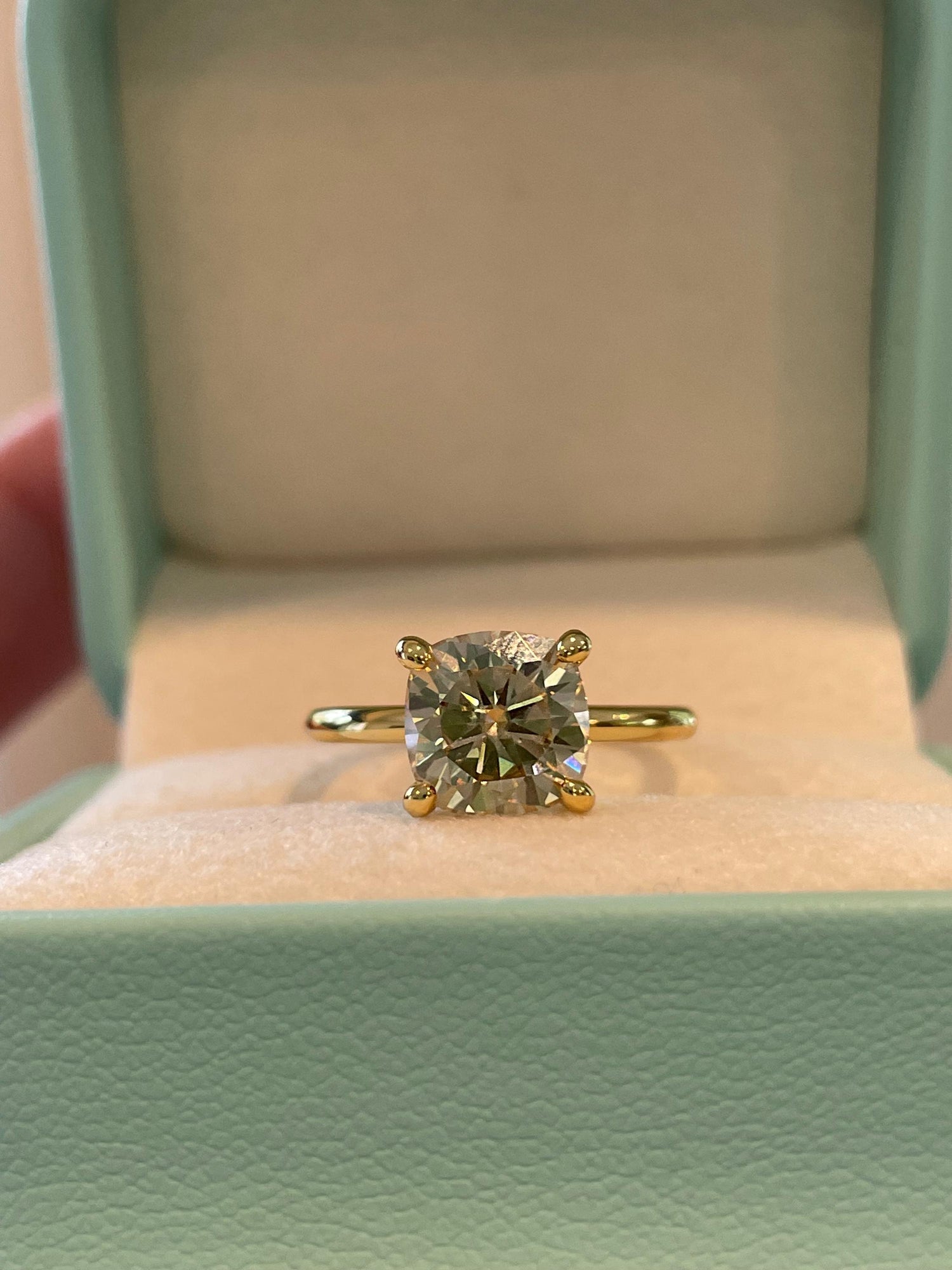 2.5 carat cushion cut champagne moissanite engagement ring, gold vermeil cushion cut ring, sterling silver moissanite ring, gift for her