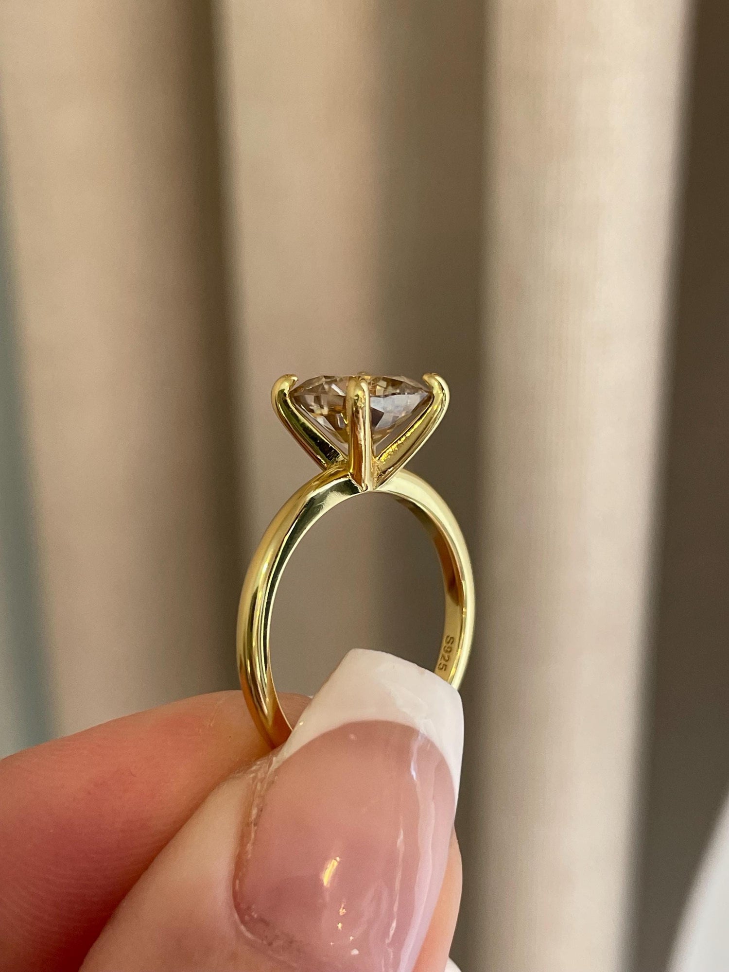 2.5 carat cushion cut champagne moissanite engagement ring, gold vermeil cushion cut ring, sterling silver moissanite ring, gift for her