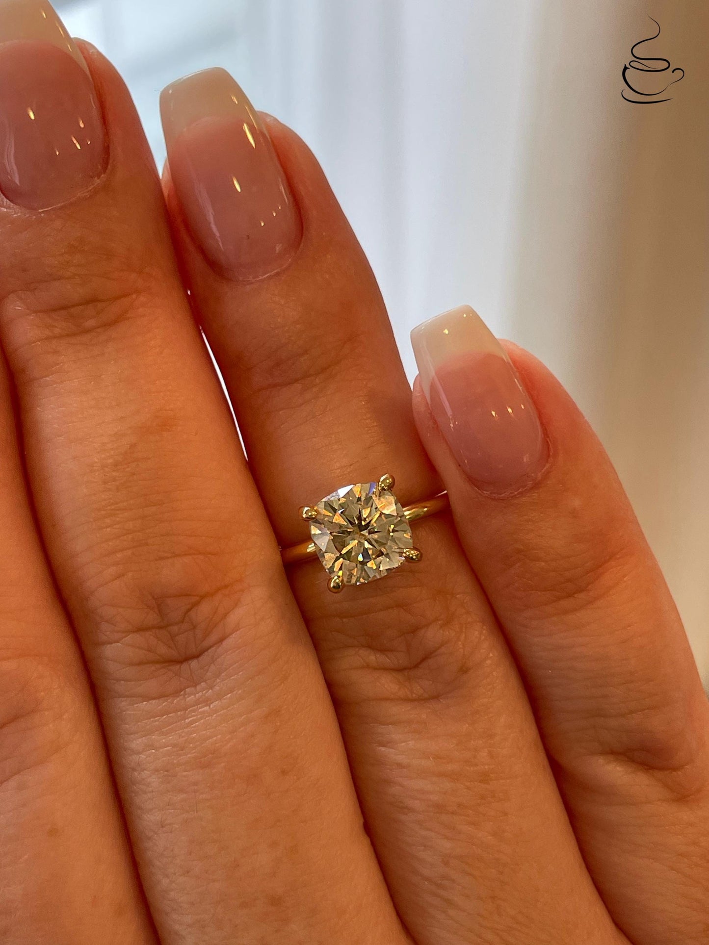 2.5 carat cushion cut champagne moissanite engagement ring, gold vermeil cushion cut ring, sterling silver moissanite ring, gift for her